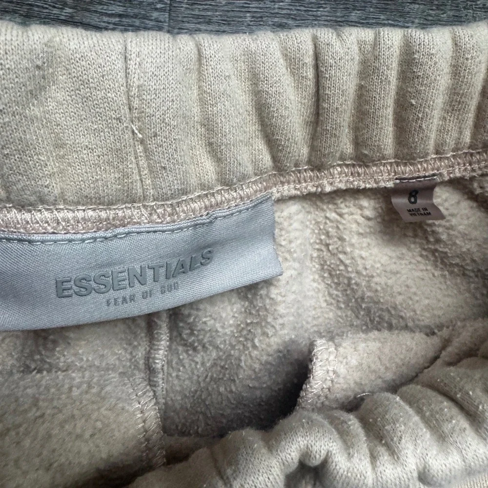 Fear of God Essentials Kids Sweat Shorts Small Tan Beige Relaxed Fleece Logo